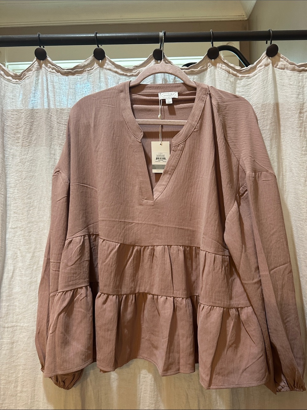 Mud Pie Mauve Tiered V-Neck Tunic